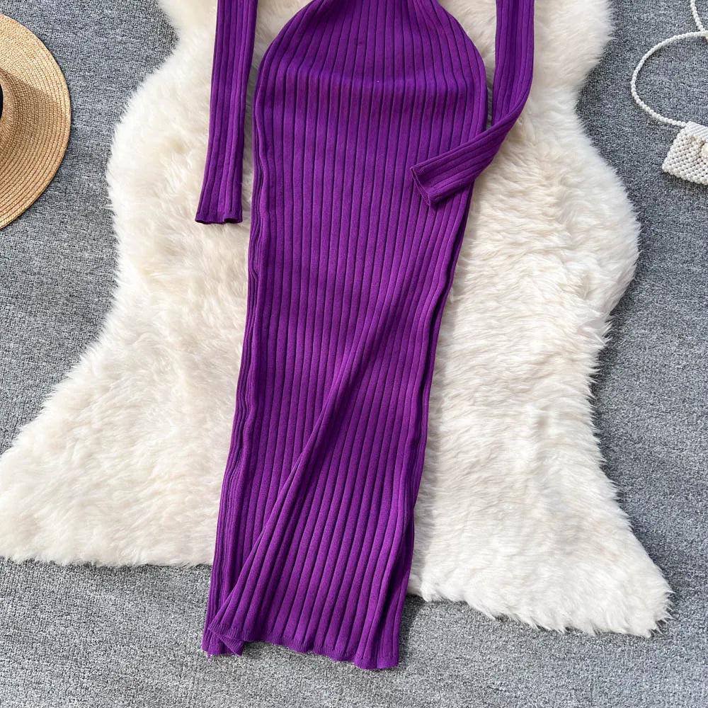 SINGREINY Women's Elegant Knit Maxi Dress – Slim Fit Long Sleeve Sweater Dress for Autumn & Winter