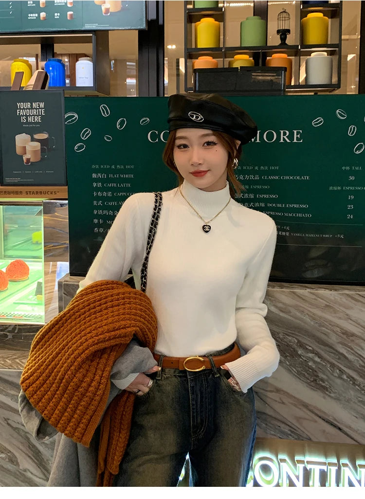 Women's Retro Turtleneck Sweater – Autumn & Winter 2025 Collection | Thickened Thermal Knit with Velvet Lining | Cozy Pullovers & Layering Tops