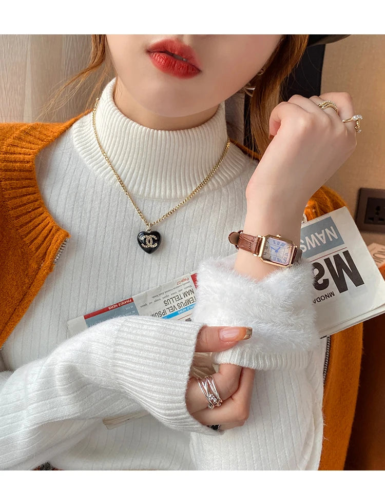 Women's Retro Turtleneck Sweater – Autumn & Winter 2025 Collection | Thickened Thermal Knit with Velvet Lining | Cozy Pullovers & Layering Tops