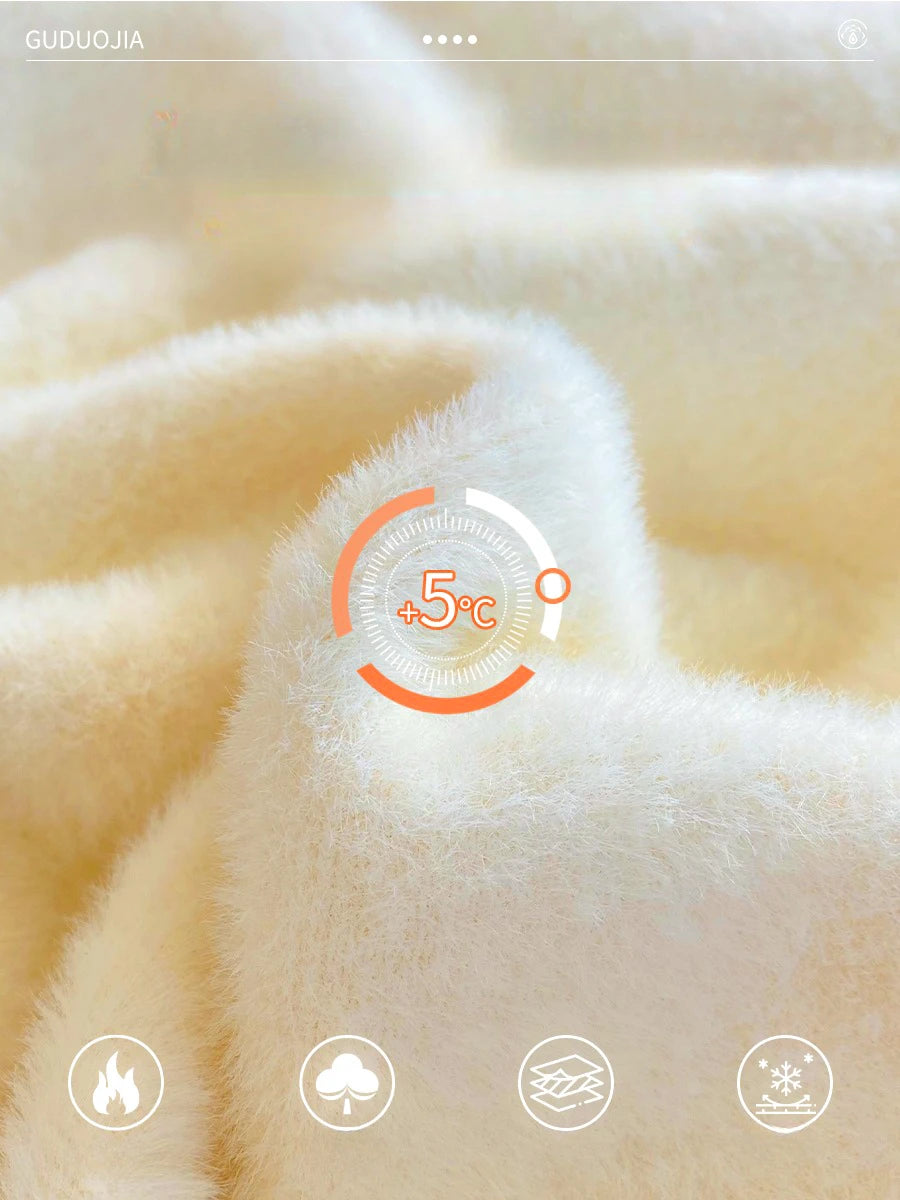 Women's Retro Turtleneck Sweater – Autumn & Winter 2025 Collection | Thickened Thermal Knit with Velvet Lining | Cozy Pullovers & Layering Tops