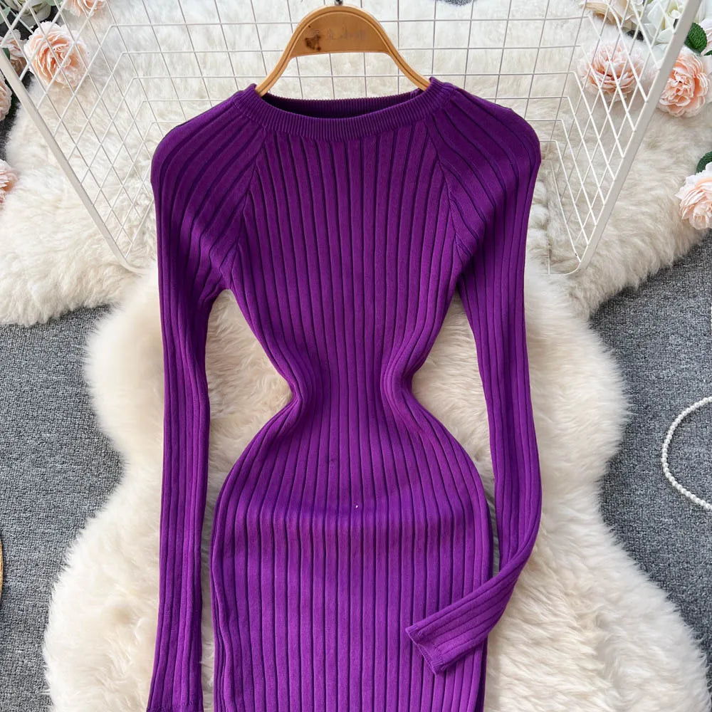 SINGREINY Women's Elegant Knit Maxi Dress – Slim Fit Long Sleeve Sweater Dress for Autumn & Winter