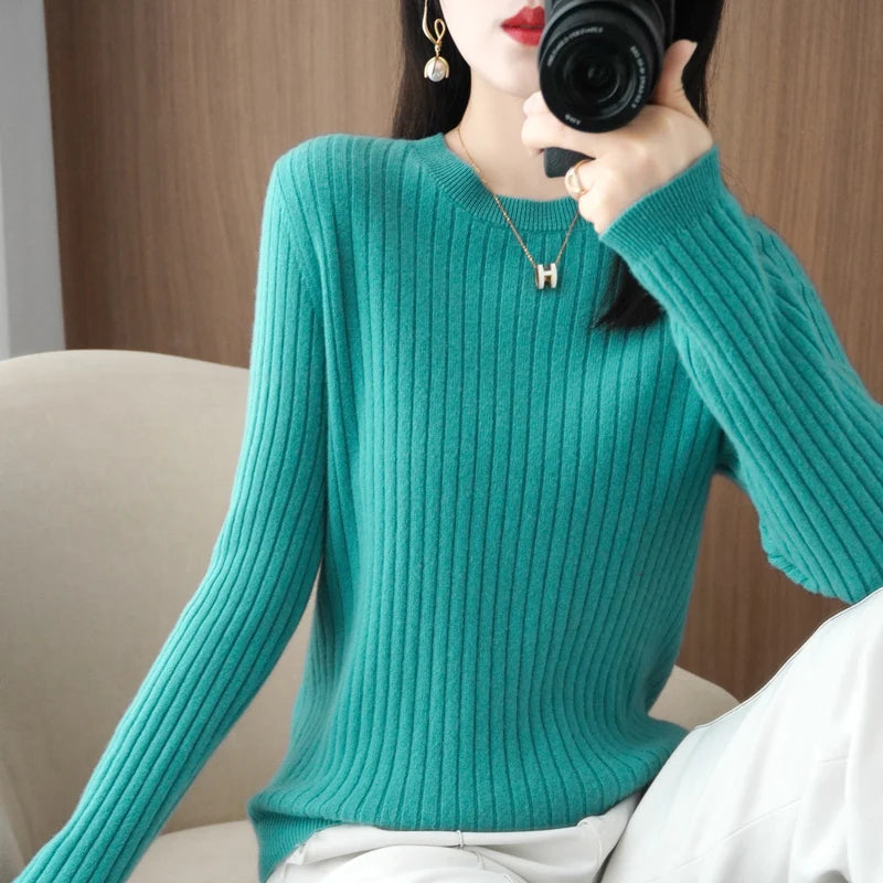 2025 Women Sweaters Autumn Winter Long Sleeve Pullovers O-neck Stripe Warm Pullover Korean Fashion Bottoming Shirts Loose Jumper
