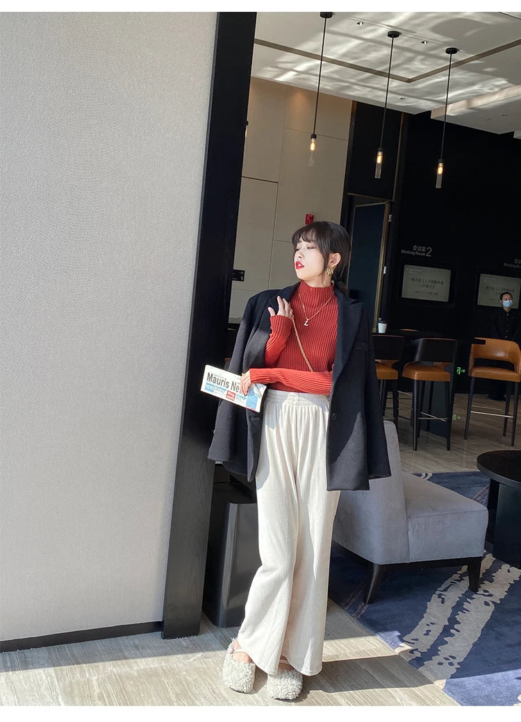 FatyBelle Women’s Striped Sweater – Autumn Winter Long Sleeve O-Neck Pullover