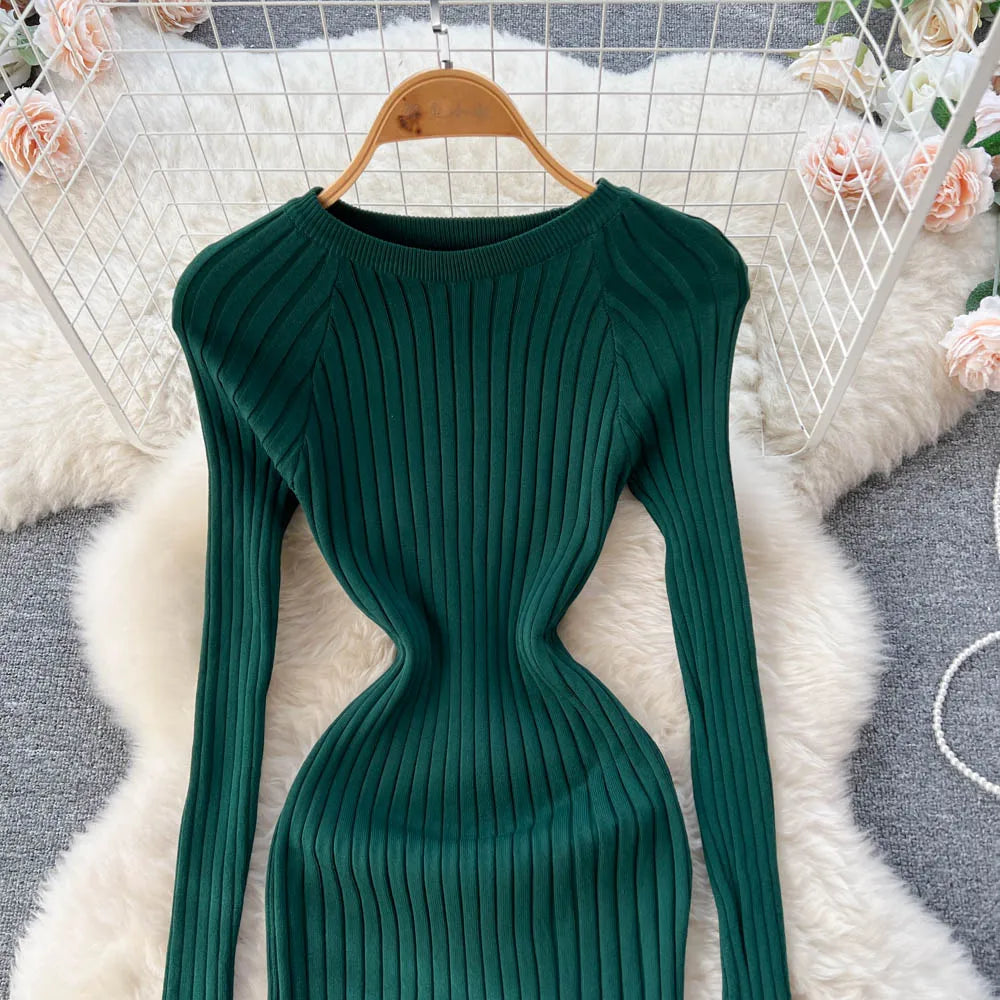 SINGREINY Women's Elegant Knit Maxi Dress – Slim Fit Long Sleeve Sweater Dress for Autumn & Winter